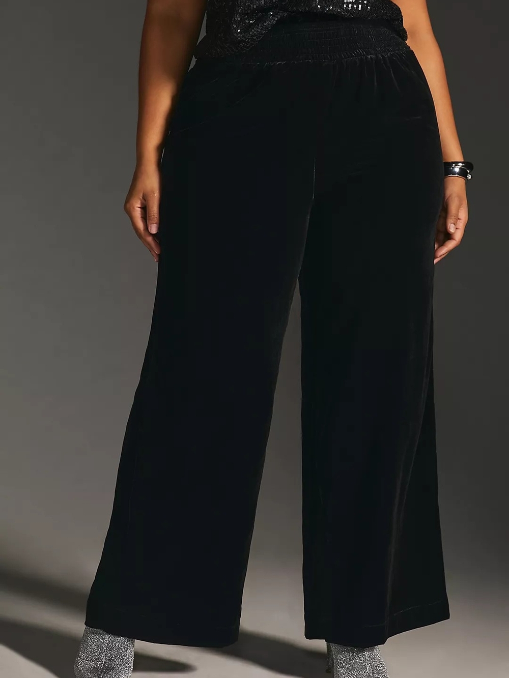 Anthropologie Black Velvet Wide-Leg Pants Size XL